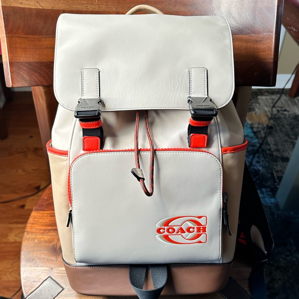 COACH Track Backpack In Colorblock Black Antique Nickel/Steam/Sandy Beige Multi